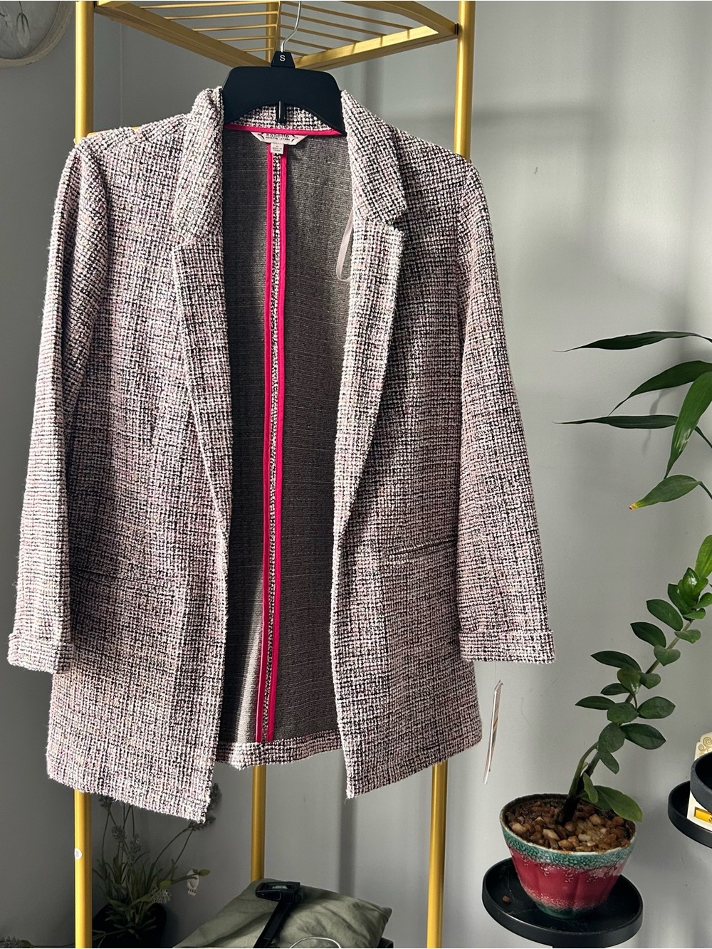 Nanette Leopore Josie Boucle Open-Front Blazer Jacket Pink silver white size S - Picture 9 of 9
